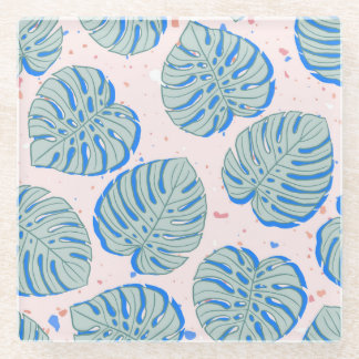 Tropical Monstera: Terrazzo Vintage Pattern Glass Coaster