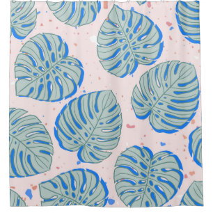 Tropical Monstera: Terrazzo Vintage Pattern Shower Curtain