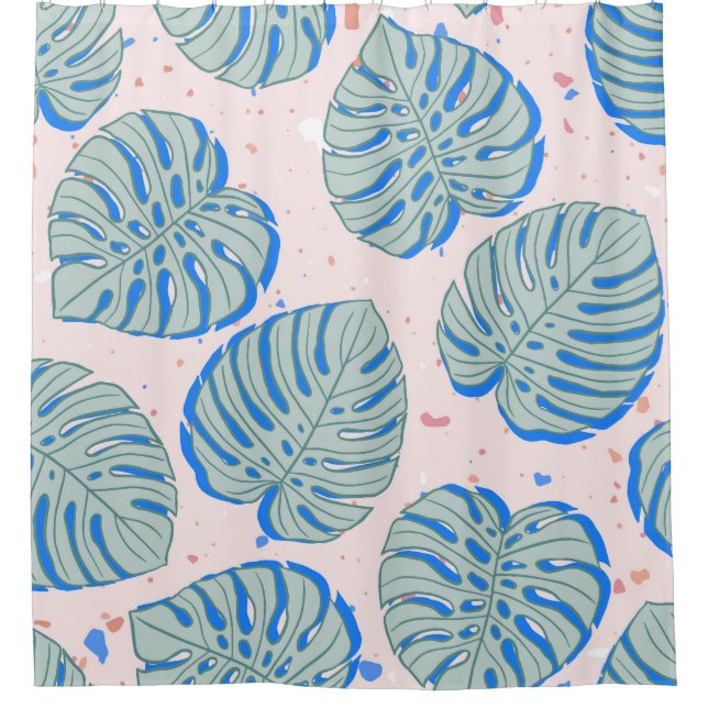 Tropical Monstera: Terrazzo Vintage Pattern Shower Curtain (Front)
