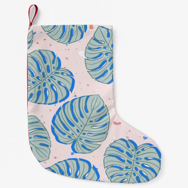 Tropical Monstera: Terrazzo Vintage Pattern Small Christmas Stocking (Front)