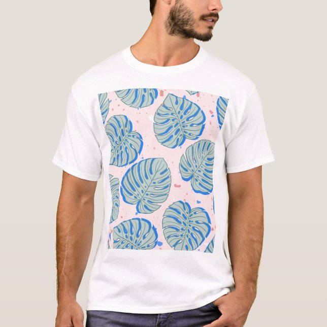 Tropical Monstera: Terrazzo Vintage Pattern T-Shirt (Front)