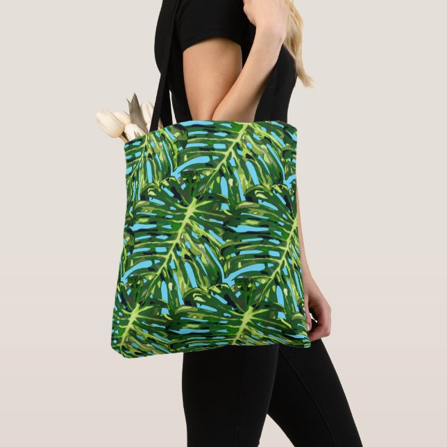 Tropical Monstera Tote Bag or Crossbody Bag (Close Up)