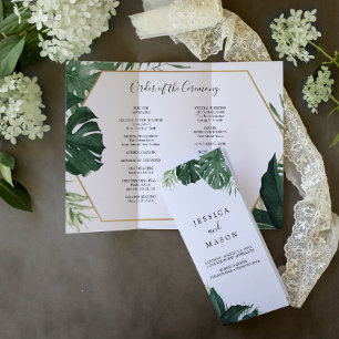 Tropical Monstera Tri-Fold Wedding Program Flyer