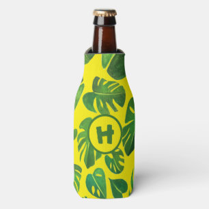Tropical Monstera Watercolor Painting Green CUSTOM Bottle Cooler