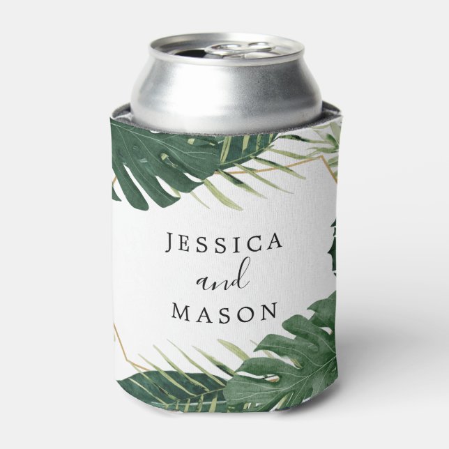 Tropical Monstera Wedding Favour Can Cooler (Can Front)
