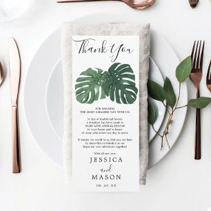 Tropical Monstera Wedding Menu and Thank You Invitation