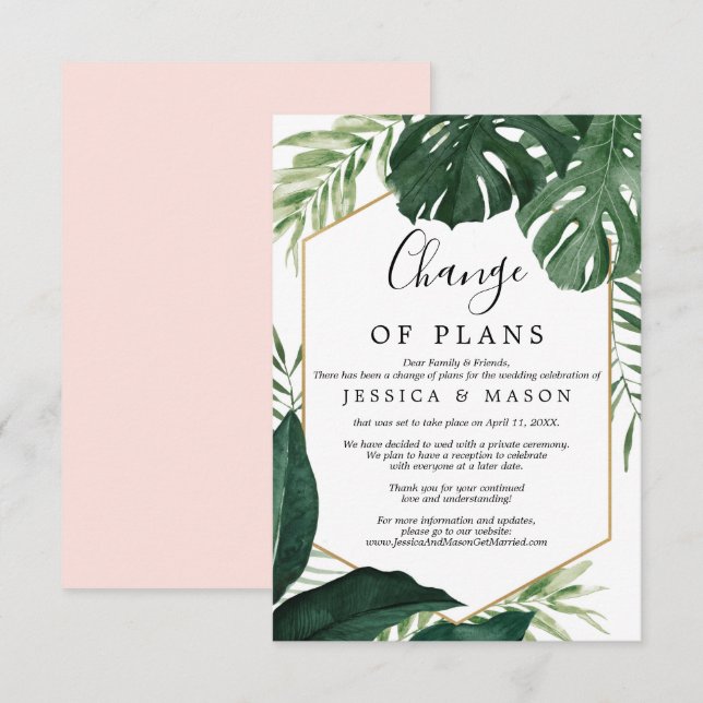 Tropical Monstera Wedding Postponed Announcement (Front/Back)
