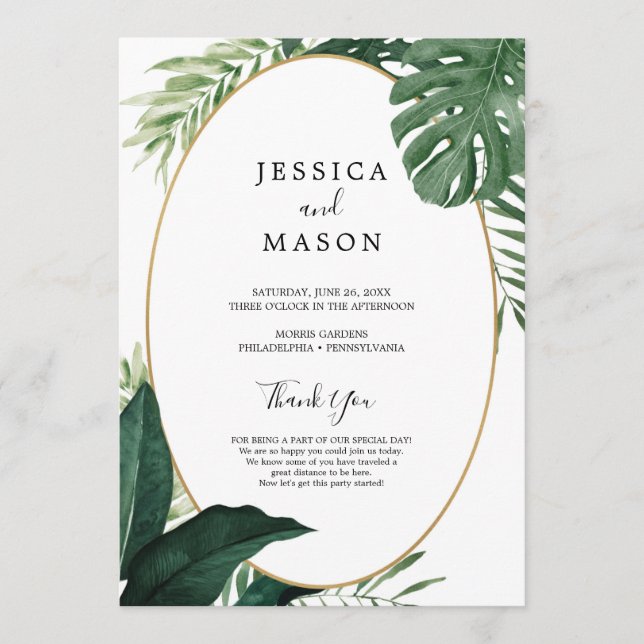 Tropical Monstera Wedding Program Programme (Front)