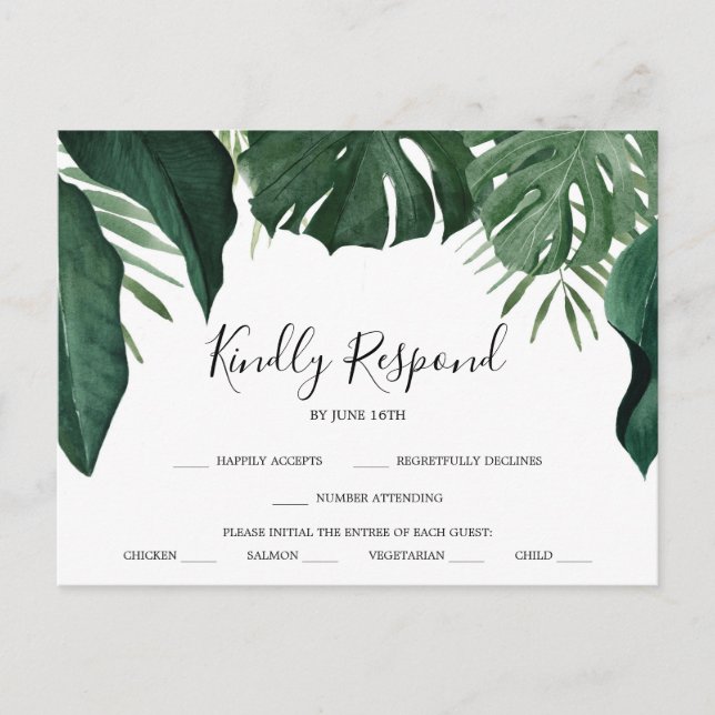 Tropical Monstera Wedding RSVP Postcard (Front)