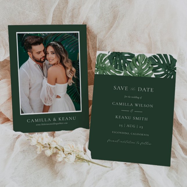 Tropical Monstera Wedding Save the Date Invitation (Creator Uploaded)
