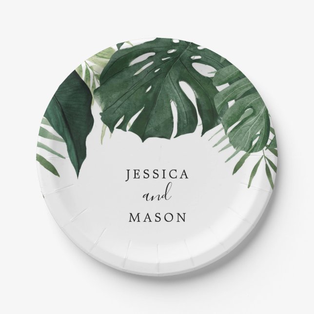 Tropical Monstera Wedding Shower Paper Plate (Front)
