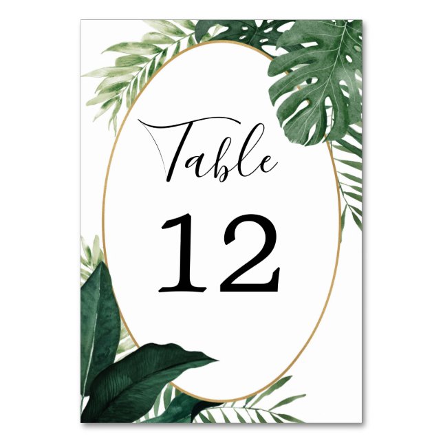 Tropical Monstera Wedding Table Numbers (Front)
