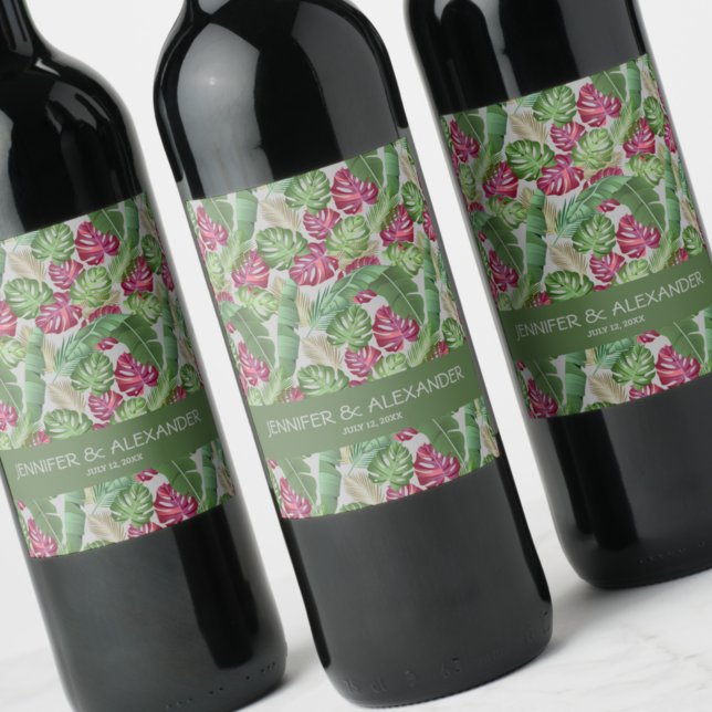 Tropical Monstera Wedding Wine Label (Creator Uploaded)