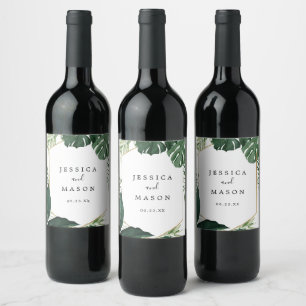 Tropical Monstera Wedding Wine Labels