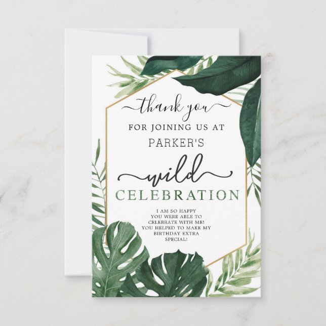 Tropical Monstera Wild One Birthday Thank You Card (Front)