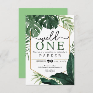 Tropical Monstera Wild One First Birthday Invite