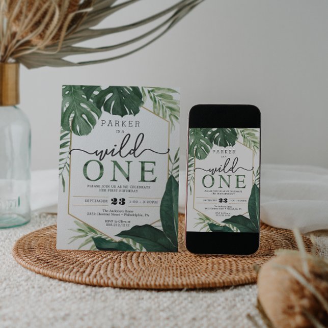 Tropical Monstera Wild One First Birthday Invite (Creator Uploaded)