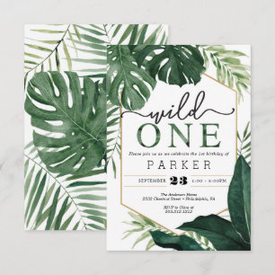 Tropical Monstera Wild One First Birthday Invite