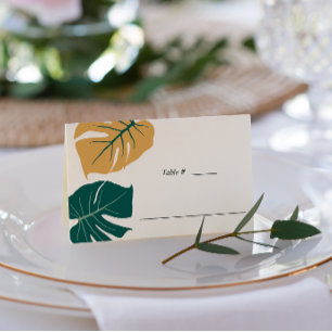Tropical Monstera Yellow Wedding table place Place Card