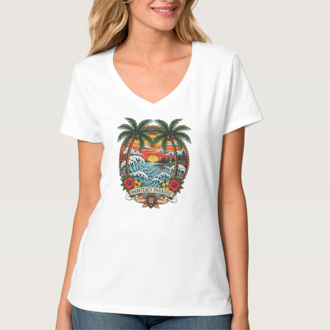 Tropical Monterey Palm Waves Tattoo Tee (Front)
