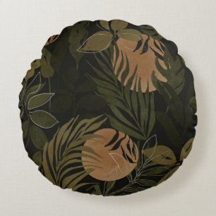 Tropical Moon Palm: Night Seamless Pattern Round Cushion