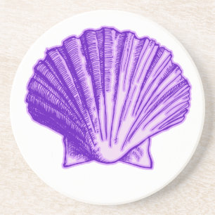 Tropical Moonlight Purple Sea Shell Stone Coaster