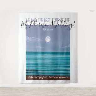 Tropical moonlit beach photo booth backdrop tapestry