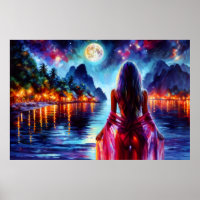 Tropical moonlit fantasy woman in paradise