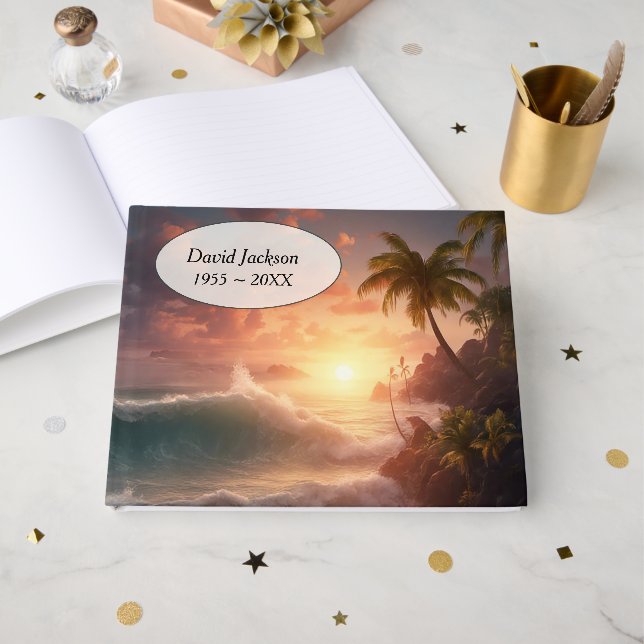 Tropical Morning Sunrise for Memorial Service  Guest Book (Front Open)