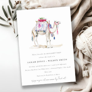 Tropical Moroccan Camel Watercolor Engagement Invitation