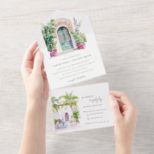 Tropical Moroccan Doorway Courtyard Wedding All In One Invitation
