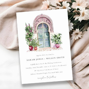 Tropical Moroccan Doorway Watercolor Wedding Invitation