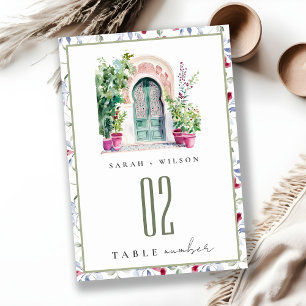 Tropical Moroccan Doorway Watercolor Wedding Table Number