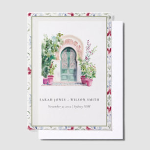 Tropical Moroccan Doorway Watercolor Wedding Vellum Invitations