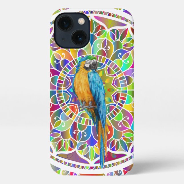 Tropical Mosaic – Blue & Gold Macaw Mandala iPhone Case (Back)