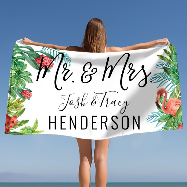 Tropical Mr. & Mrs. Personalised Beach Towel (Tropical Mr. & Mrs. Personalized Beach Towel)