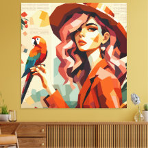 Tropical Muse with Parrot Canvas Print