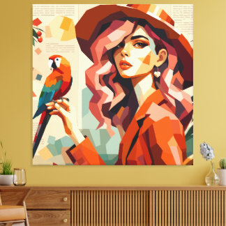 Tropical Muse with Parrot Canvas Print