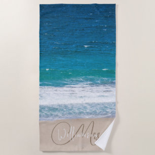 Tropical Name Blue Beach Waves Wedding Towel