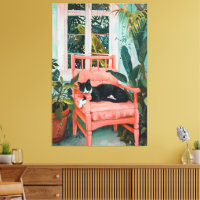 Tropical Nap: Cat Dreaming in Pink Paradise