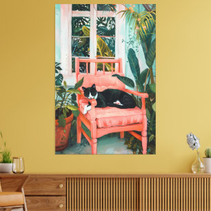 Tropical Nap: Cat Dreaming in Pink Paradise Canvas Print