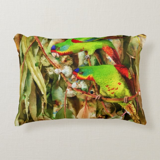 Tropical Nature Parrots Green Birds Decorative Cushion (Front)