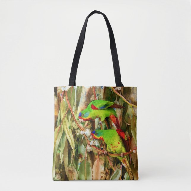 Tropical Nature Parrots Green Birds Tote Bag (Front)