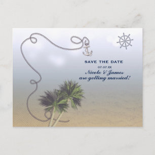 Tropical Nautical Beach & Palm Trees Save The Date Announcement Postcard