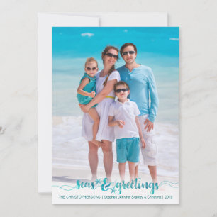 Tropical Nautical Script SEAsons Greetings Holiday Card