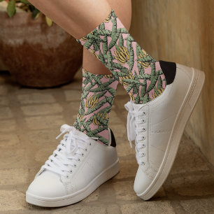 Tropical Navy Banana Leaves and Yellow Bananas Socks