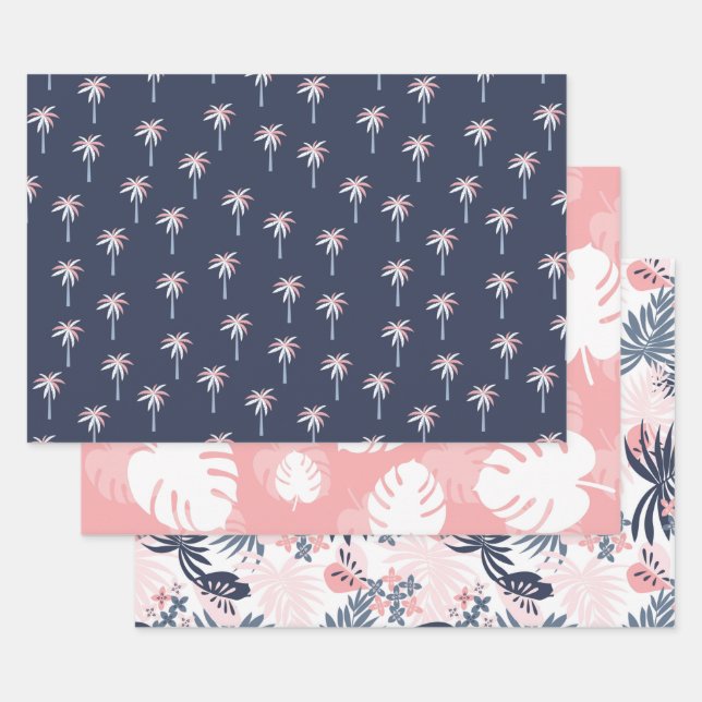 Tropical Navy, Blush Pink assorted  Wrapping Paper (Set)