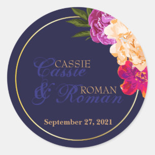 Tropical, Navy Floral Wedding Stickers