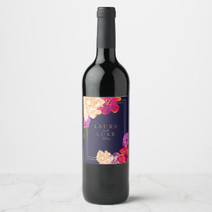 Tropical, Navy Floral Wine Label