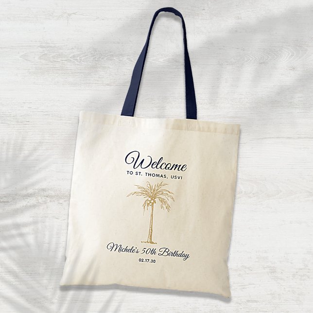 Tropical Navy Gold Palm Birthday Party Welcome Tote Bag (Creator Uploaded)